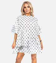JUSTYOUROUTFIT White Spot Tiered Mini Smock Dress